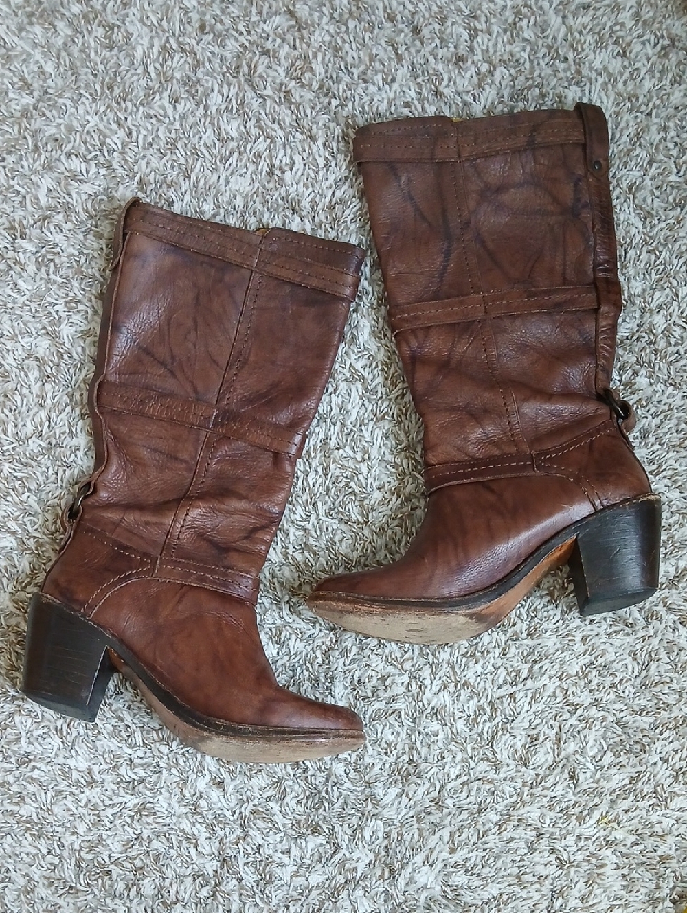 Frye Boots Carmen 3 Strap Women’s Brown Leather Mid-Calf Boots Size 7